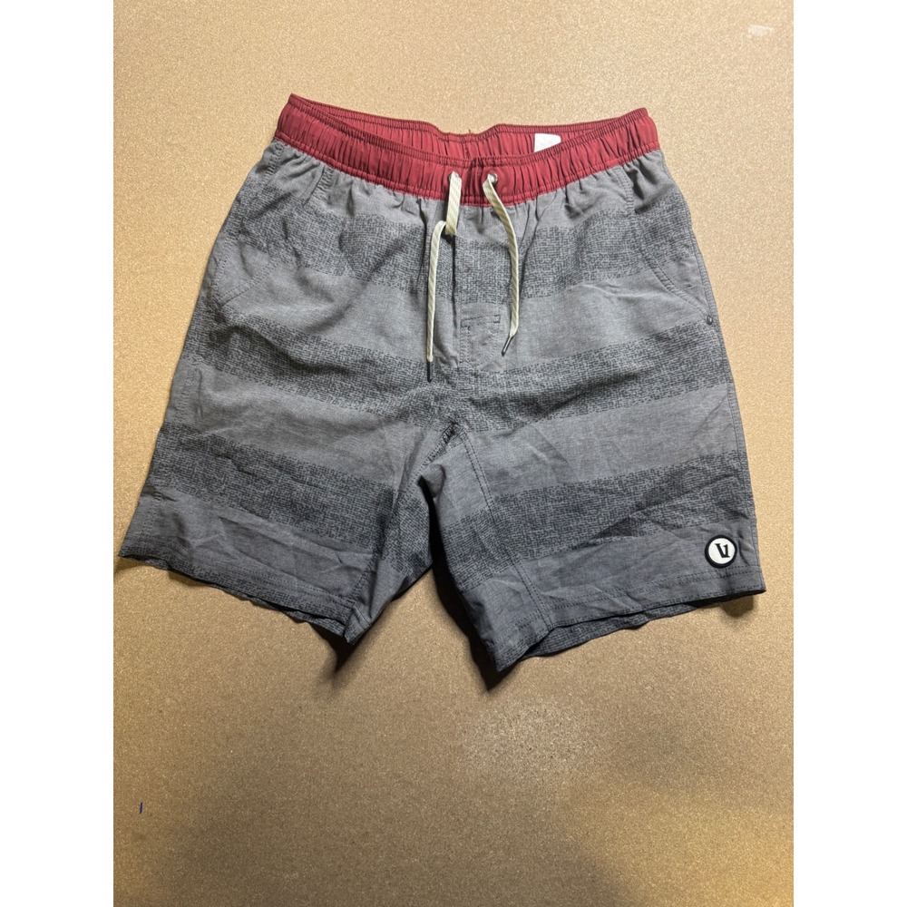 Vuori M Gray Striped‎ Swim Trunks Shorts Elastic Waist Drawstring Casual